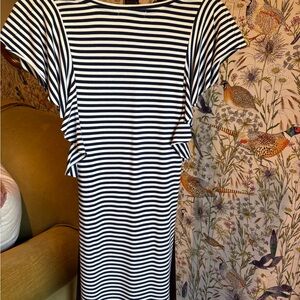 Olive & Oak Blue and White Sheath Dress Cap Sleeve Casual